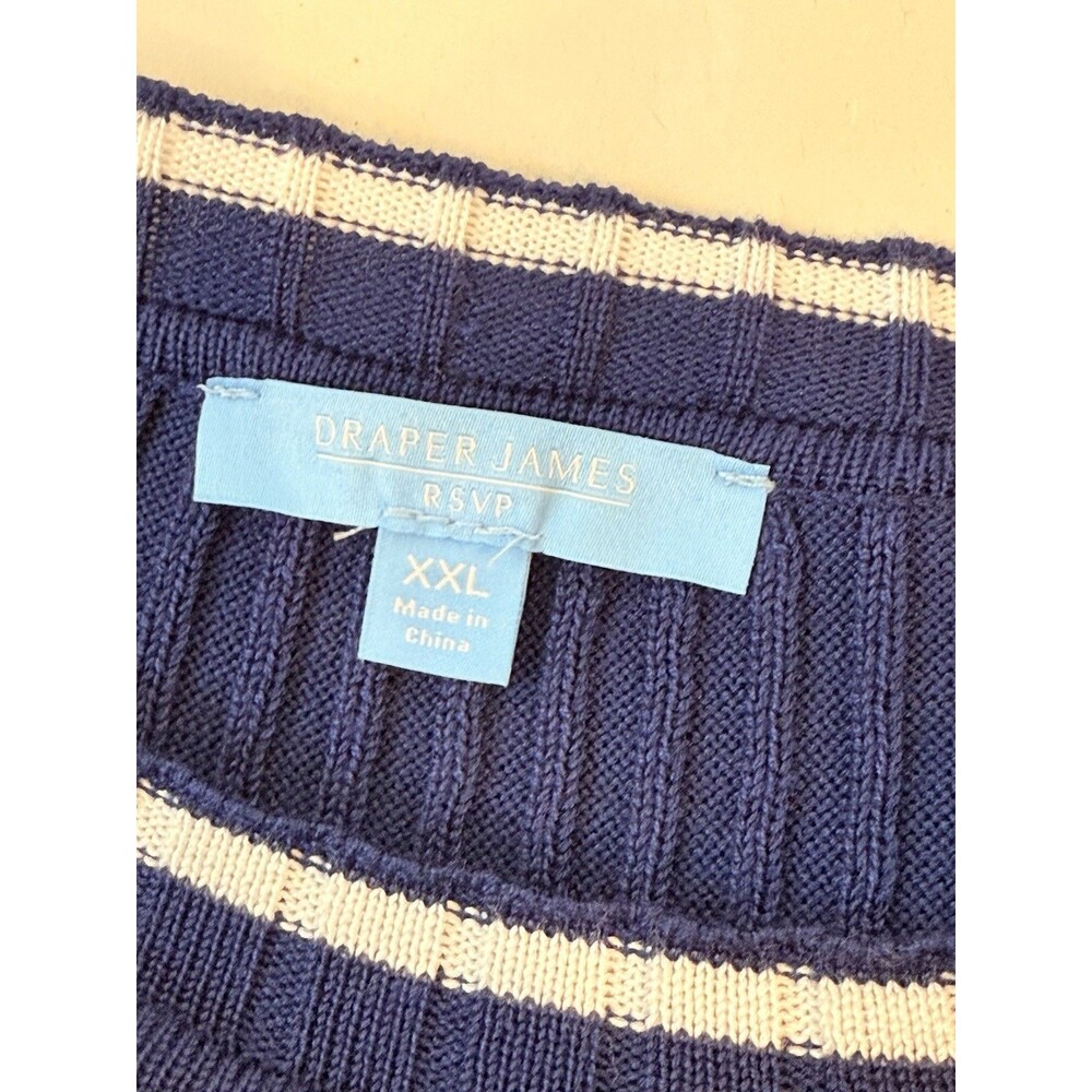 Women's Draper James Belted Elbow Sleeve Sweater Dress 2XL Blue /White Midi New - Picture 9 of 14